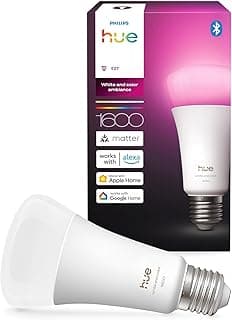 Philips Hue Ampoule connectée LED A67, White and color, Ampoule E27, 11,8W, Spectre complet 1000-2000 K, 1600 lm, Intensité variable, Compatible Alexa, Google et Apple Home, pack de 1