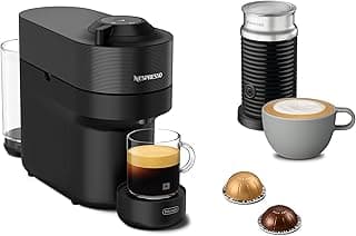 Nespresso De'Longhi Machine à Café Vertuo POP Noir, Capsules café Vertuo seulement, Technologie Centrifusion, 5 Tailles de Tasses + Kit de Bienvenue, Design Compact, Arrêt Automatique, ENV90.BAE