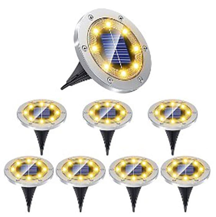 DLGLOLIN 8PCS Lumières de Jardin - Lampe Solaire Souterraine Extérieur à 8 LED en Acier Inoxydable, Lumière Blanc Chaud 3000K