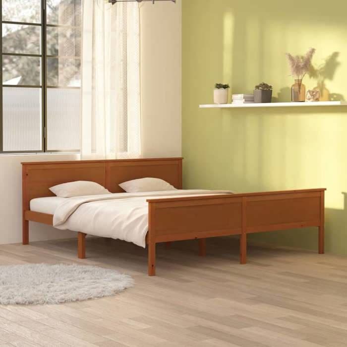 Simple LIT durable - Structure de lit - sans matelas - marron miel bois massif pin 180x200cm EU25_X80706
