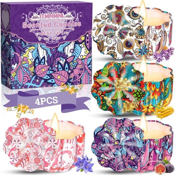 Bougie Parfumées 4 Bougies Parfumées,Bougies Parfumée,Bougie Parfumée,Coffret Bougies Parfumées Cadeau,Coffret Bougie Soja N[YC406]